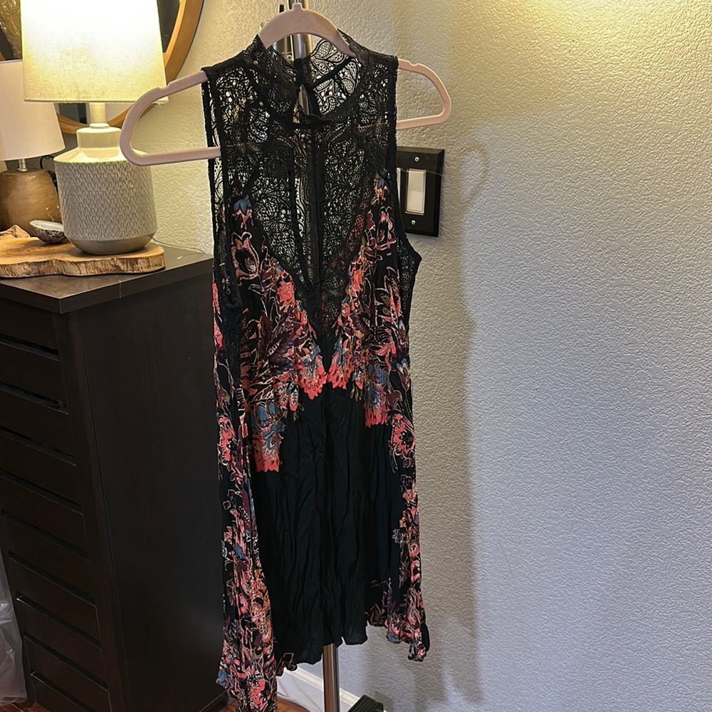 Free people black lace high neck dress Small
